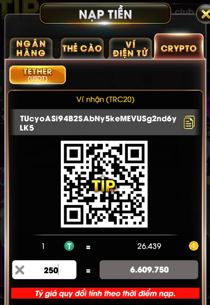 Hướng Dẫn Nạp Tiền Tipclub Chi Tiết Và Nhanh Chóng 6 Nạp qua Crypto (Tiền Ảo)