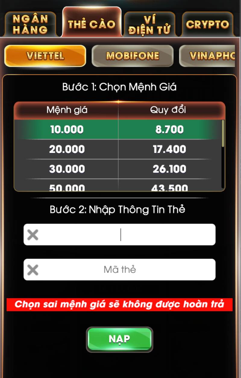 Hướng Dẫn Nạp Tiền Tipclub Chi Tiết Và Nhanh Chóng 4 Nạp qua Thẻ Cào
